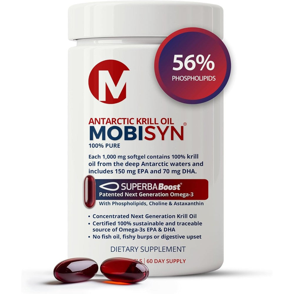 Mobisyn Pure Antarctic Krill Oil 1000 Milligrams front view bottle on authentic imported wellness store.