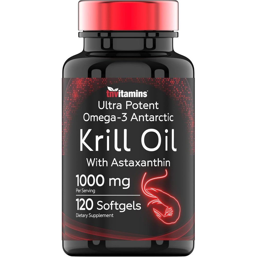 TNVitamins Antarctic Krill Oil 1000mg 120 softgels front view premium omega 3 supplement bottle
