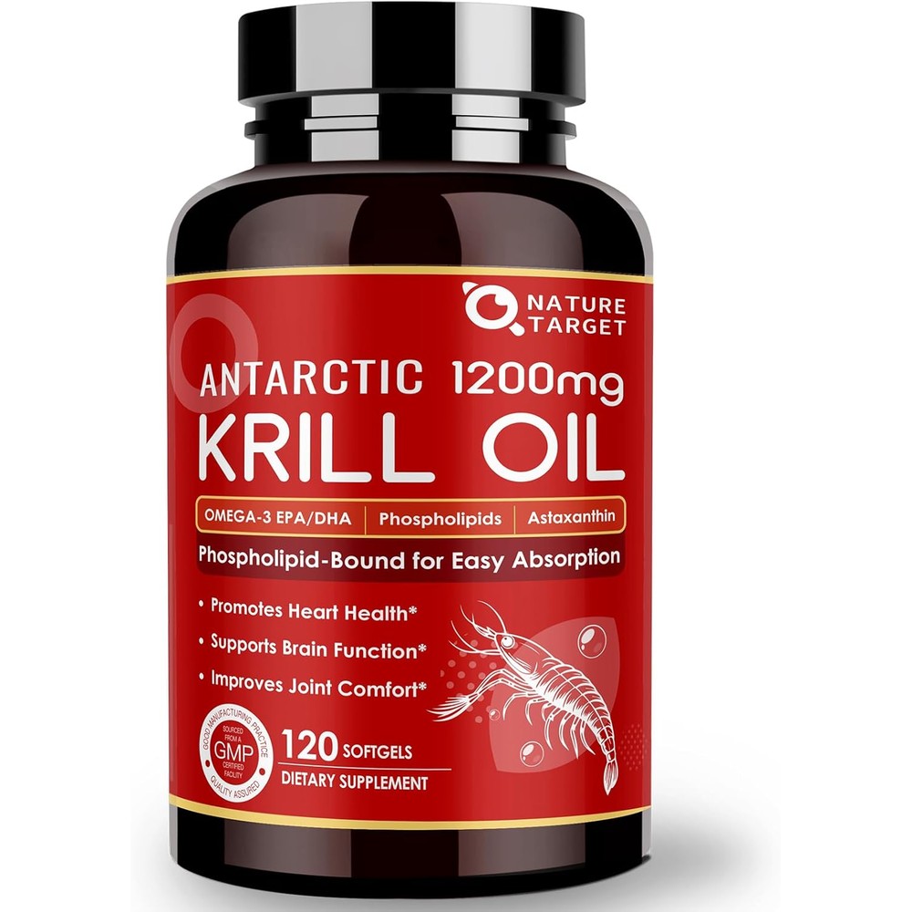 Nature Target Antarctic Krill Oil 1200mg bottle front view premium omega 3 supplement