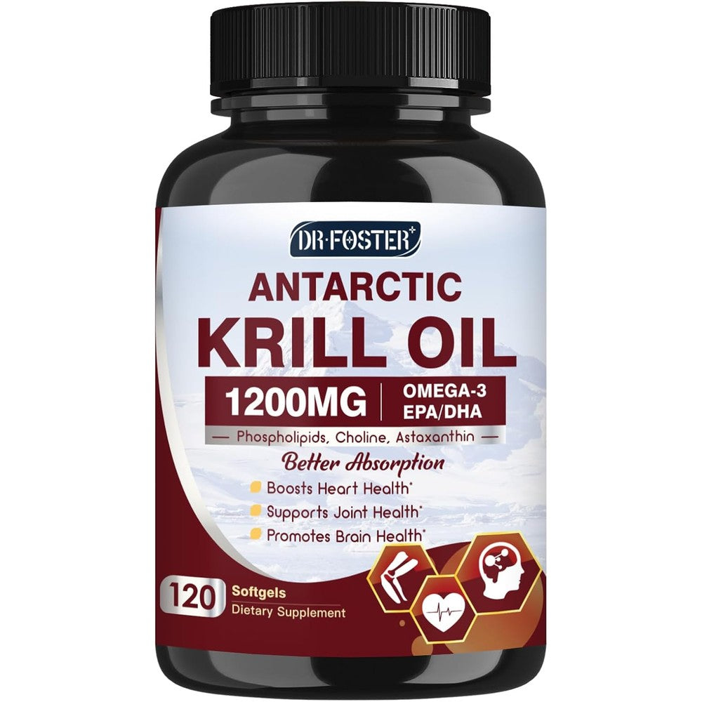 DRFOSTER Antarctic Krill Oil 1200 Milligrams bottle front view premium omega 3 supplement
