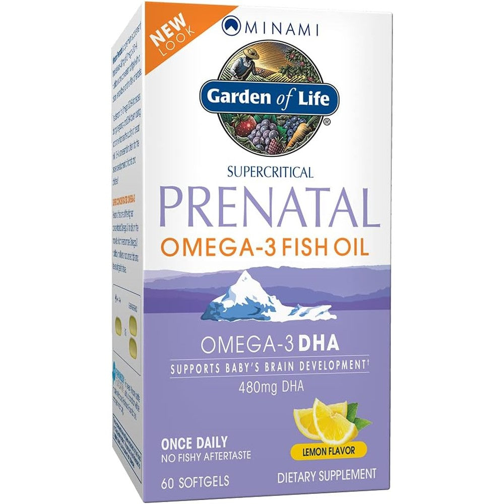 Garden of Life Minami Prenatal Omega 3 Fish Oil 60 softgels front bottle view showing premium pregnancy wellness supplement