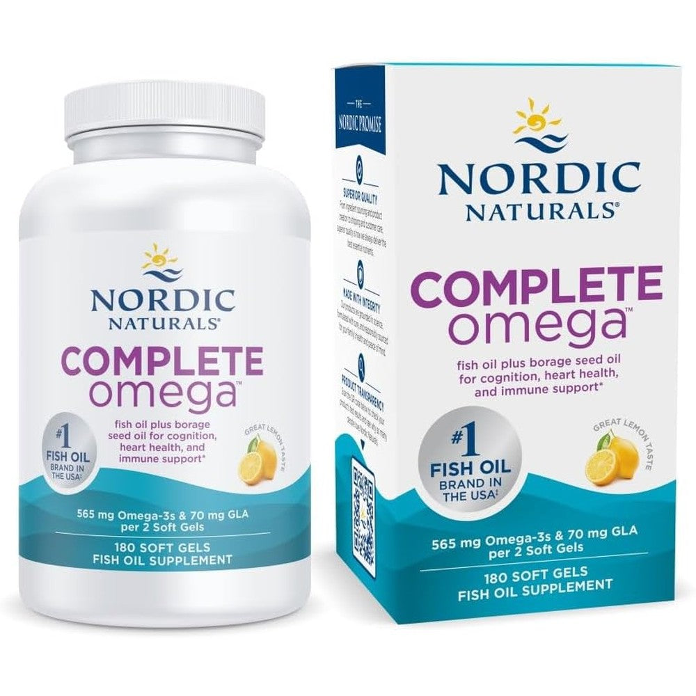Nordic Naturals Complete Omega 180 Softgels front bottle view showing premium packaging