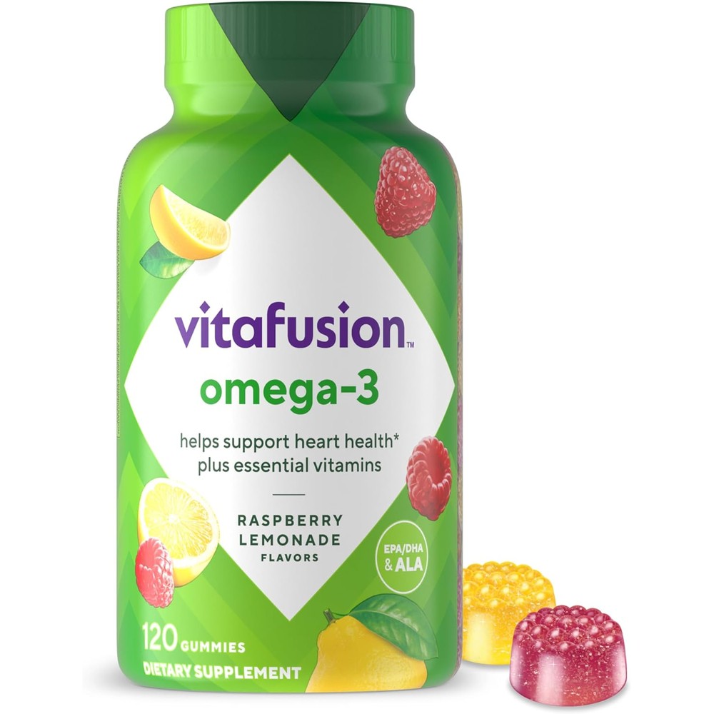 Vitafusion Omega-3 adult gummy vitamins front view bottle packaging