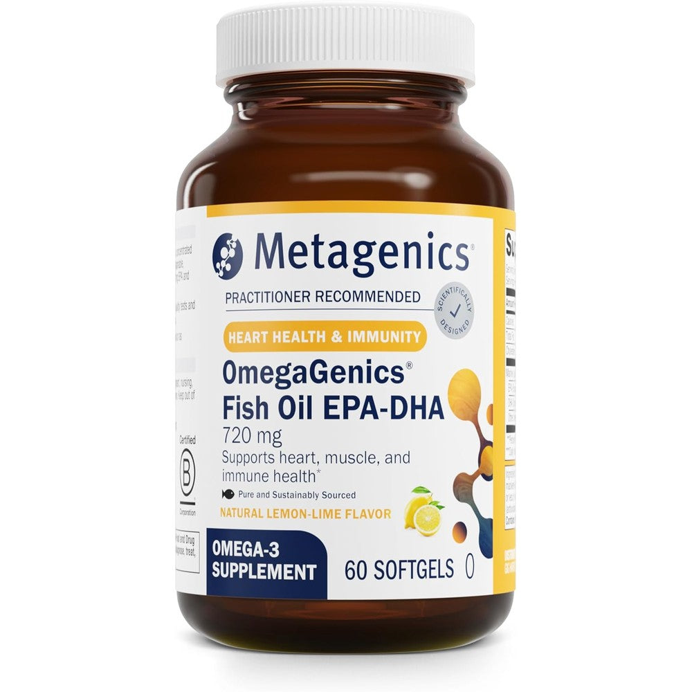 Metagenics OmegaGenics Fish Oil EPA DHA 720mg front bottle label view