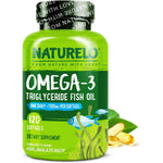 NATURELO Burpless Omega 3 Fish Oil 1100mg front view premium dietary supplement bottle