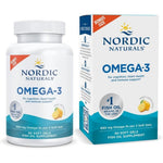 Nordic Naturals Omega 3 Lemon Flavor 90 Softgels front bottle view showing premium imported fish oil packaging.