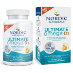Nordic Naturals Ultimate Omega D3 Lemon 90 Softgels front bottle view showing high potency omega 3 supplement labels.