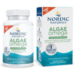 Nordic Naturals Algae Omega 90 veggie softgels front bottle view showing vegan certified omega-3 supplement.