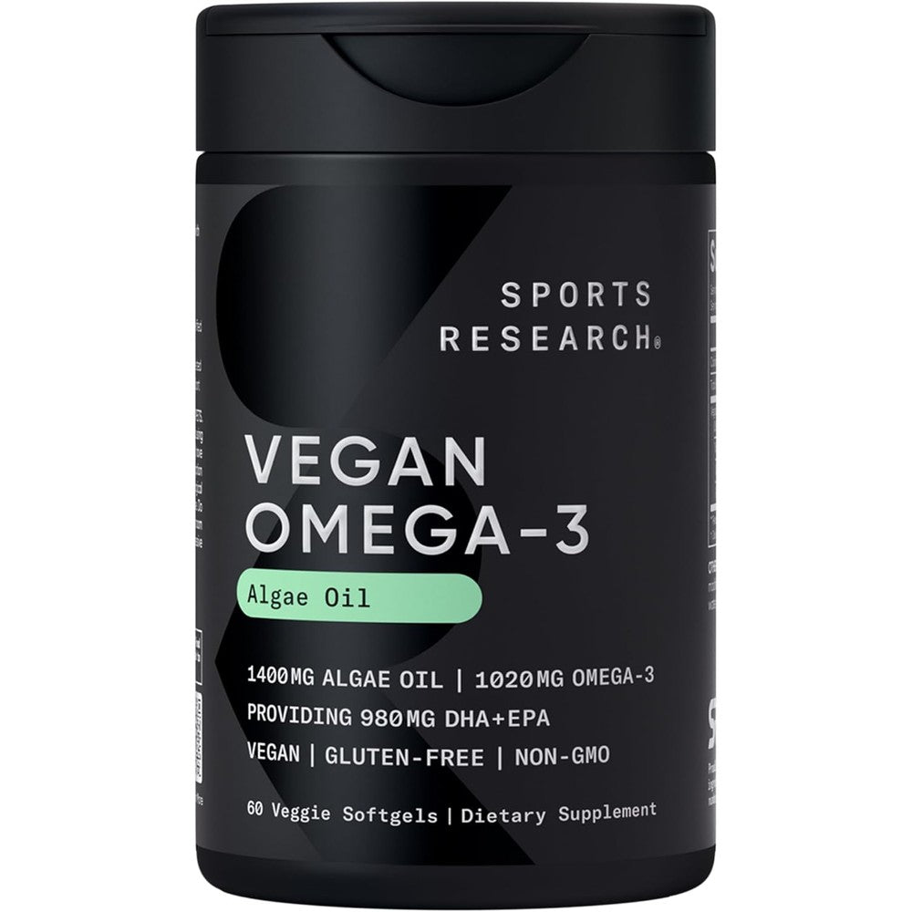 Sports Research Vegan Omega Three Algae Oil bottle front view