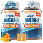 Envycure Vegan Omega 3 Gummies 1280mg front view of bottle containing 120 orange flavored gummies