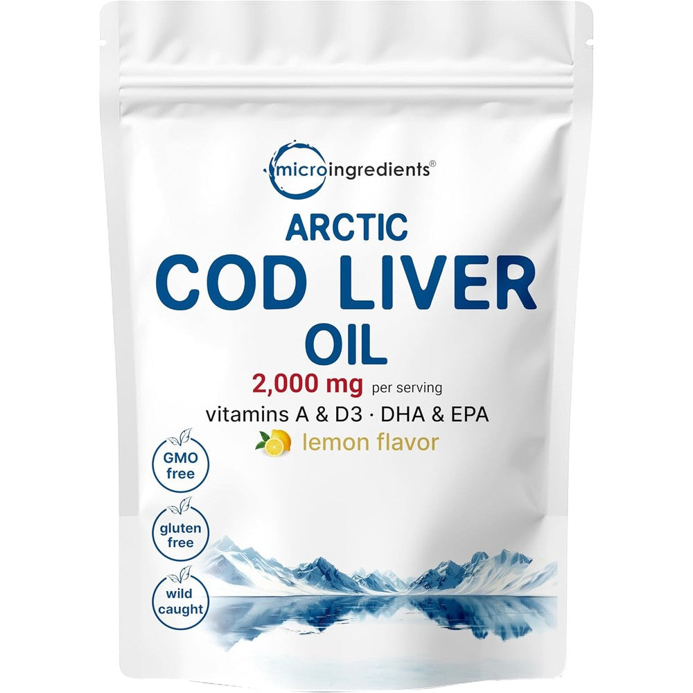 Micro Ingredients Arctic Cod Liver Oil pouch front view showing supplement facts