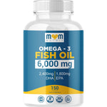 MOM NUTRIX Omega 3 Fish Oil 150 softgels front view bottle showing 6000mg maximum strength label