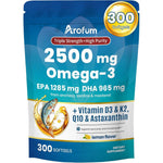 Arofum Omega 3 Fish Oil with Vitamin D3 K2 300 softgels bottle front view