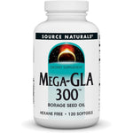 Source Naturals Mega-GLA 300 Borage Seed Oil 120 Softgels front view for premium dietary supplements.