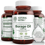 Natural Nutra Borage Oil 30 softgels bottle front view displaying the premium clear label and packaging.