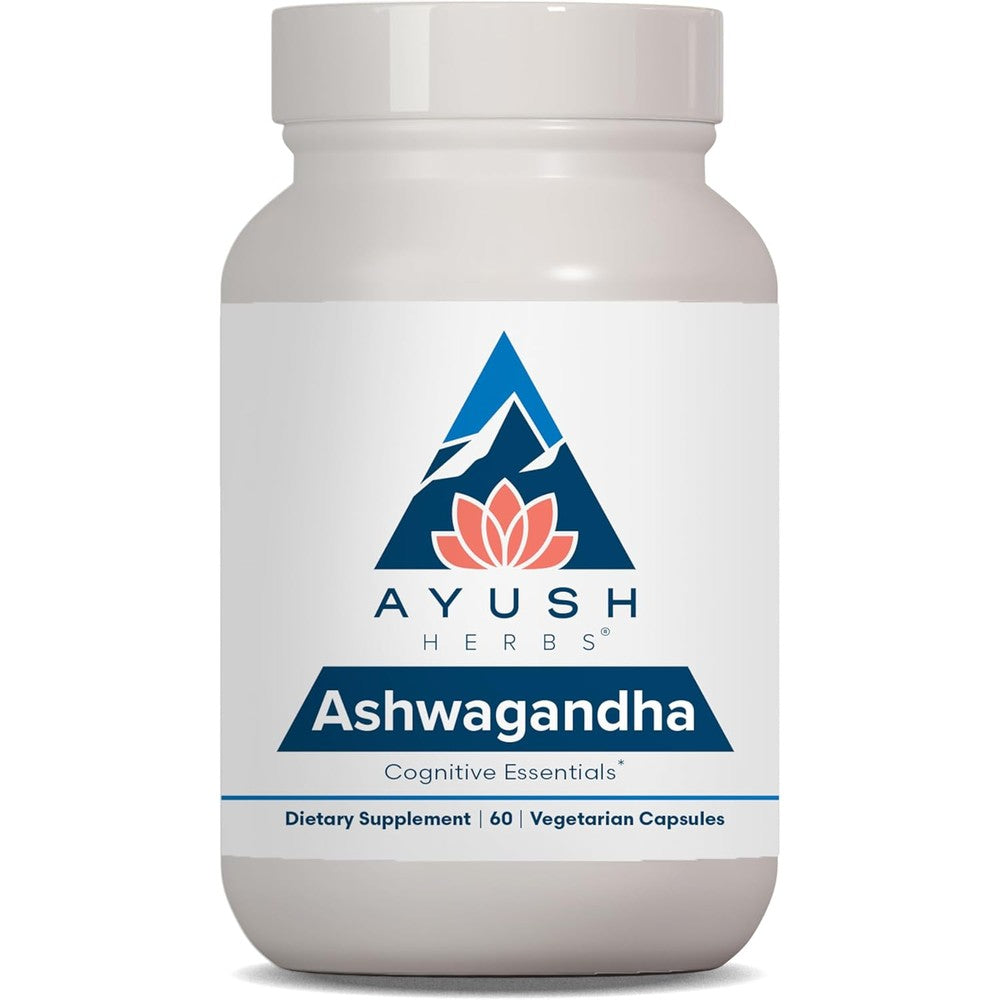 Ayush Herbs Ashwagandha 60 capsules front view bottle for stress relief