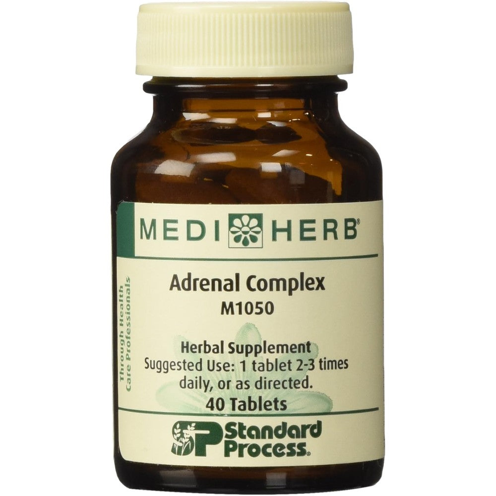 Standard Process Mediherb Adrenal Complex 40 tablets front bottle view for stress relief.