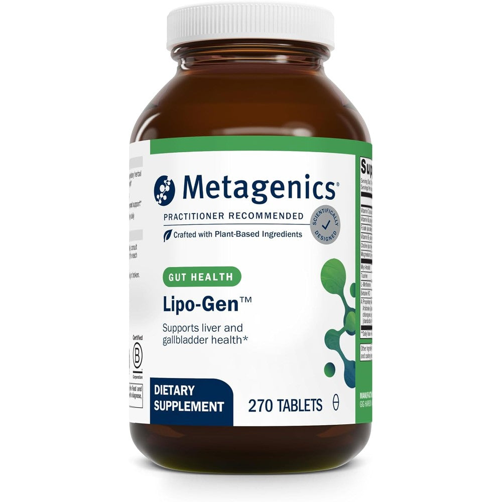 Metagenics Lipo-Gen 90 Tablets front view showing premium packaging for liver and gallbladder support