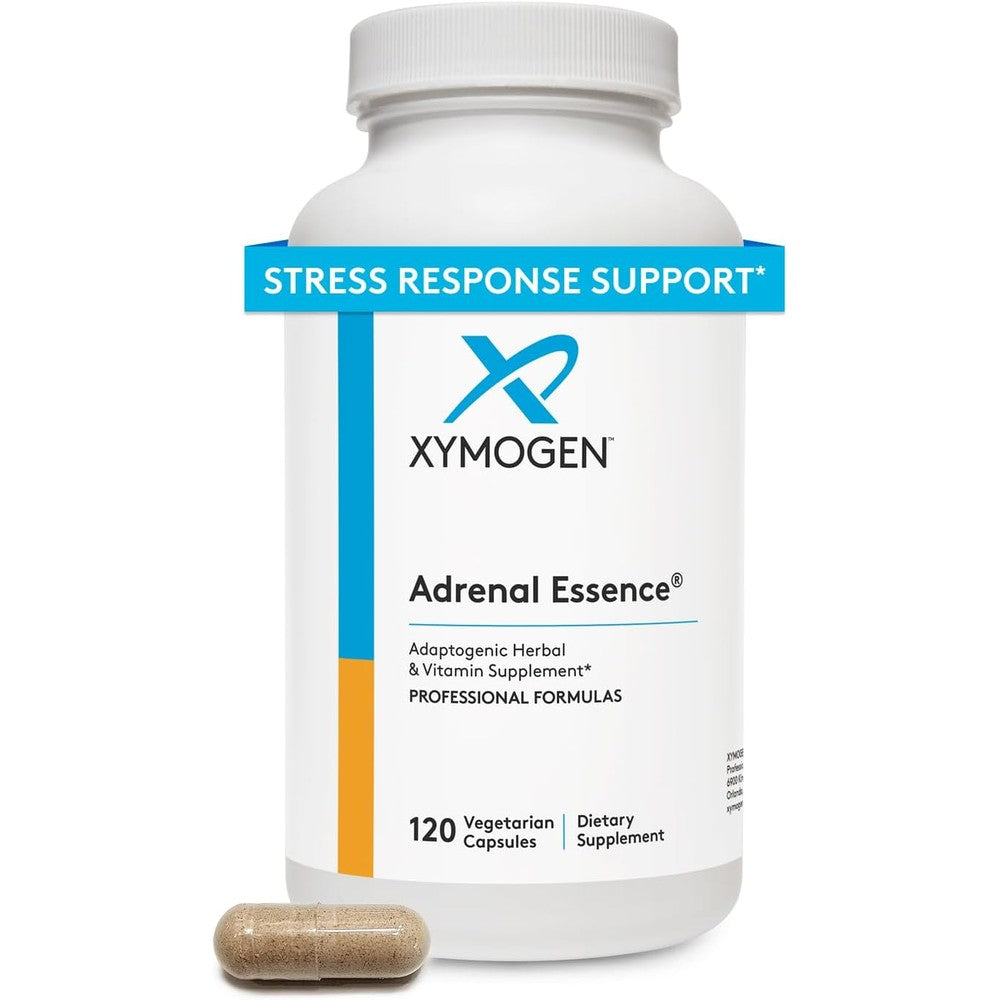 XYMOGEN Adrenal Essence 120 Capsules front view bottle for stress relief and energy.