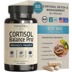 Vinatura Cortisol Support for Women front view bottle of daily stress management vegan capsules