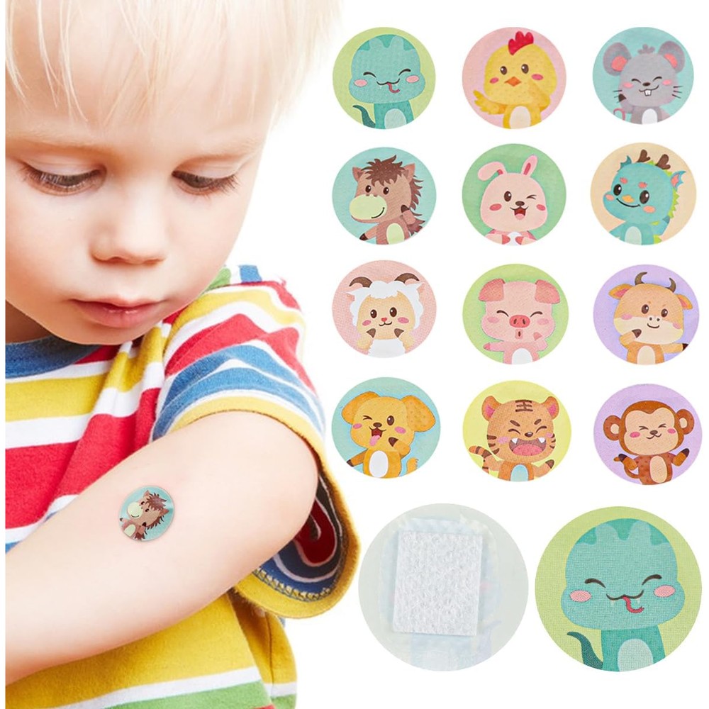 UPIQNG Bandages Mini Round Bandages Water Resistant Wound Care Vaccine Patch Small Self Adhesive Breathable First Aid Bands,Cartoon Print,100Pcs