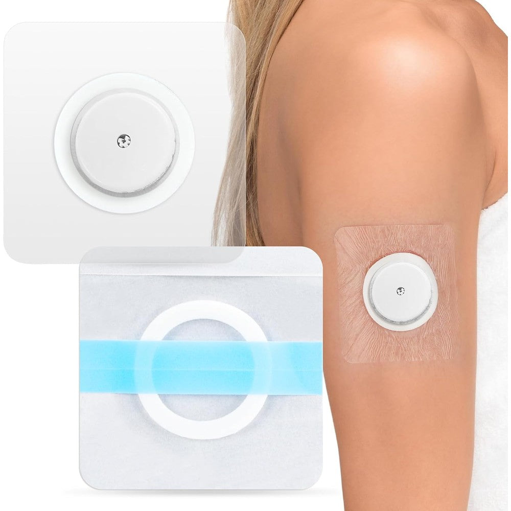 Nuanchu 60 Pcs Sensor Covers with CGM Armor Protection Waterproof Adhesive Patches No Glue in The Center Pre Cut Adhesive Tape for Continuous Glucose Monitor Protection CGM