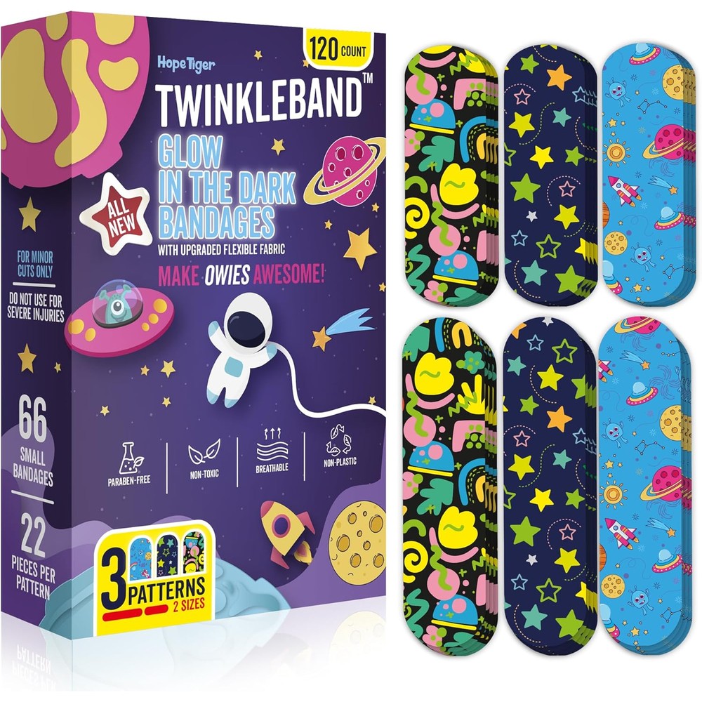 HopeTiger TwinkleBand 120 glow in the dark adhesive bandages for kids