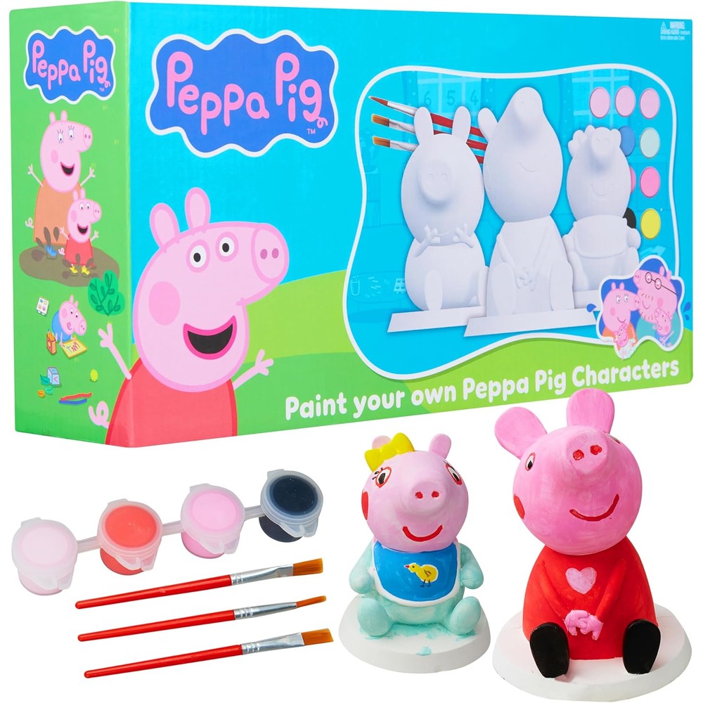 Get Trend Peppa Pig Paint Your Own Figurines Kit front view showing character plaster figures.