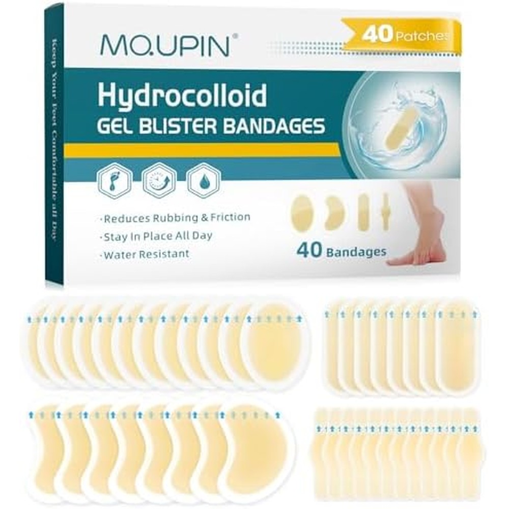 MQUPIN Hydrocolloid Gel Blister Bandages 40 count front view waterproof protection.