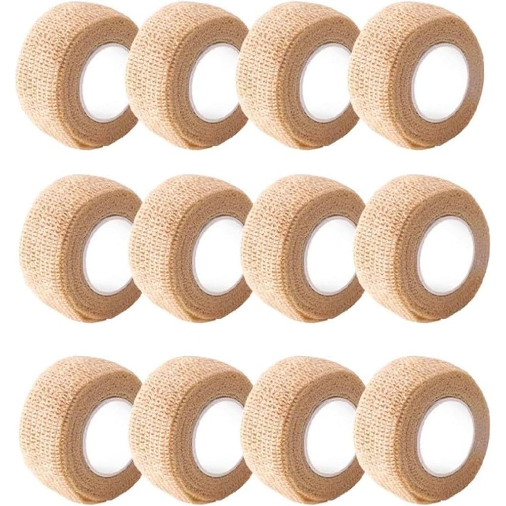 TRTYEF Self Adhesive Bandage Wrap 12 Rolls front view beige cohesive tape.