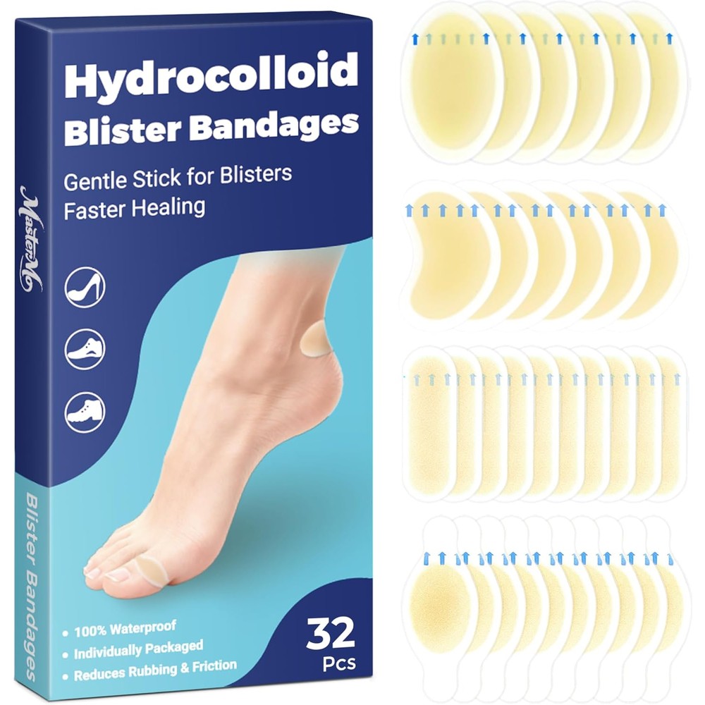 MasterMo Hydrocolloid Blister Bandages front view 32 count variety pack