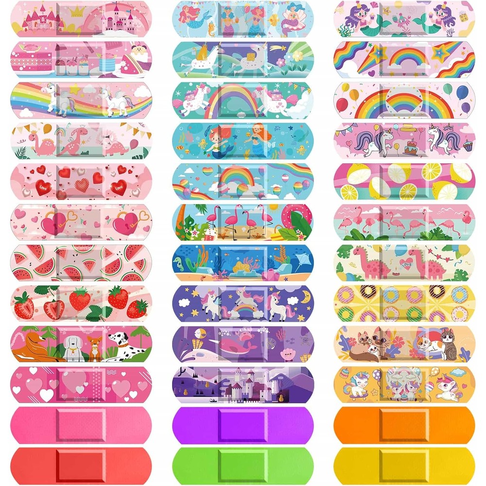 Flasoo 360 Pieces Kids Cartoon Bandages front view of colorful box.