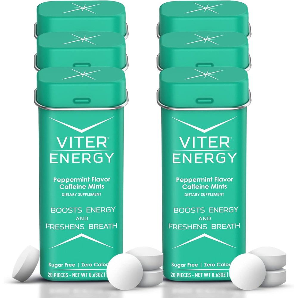 Viter Energy 40mg Caffeine Mints front view of peppermint tin.