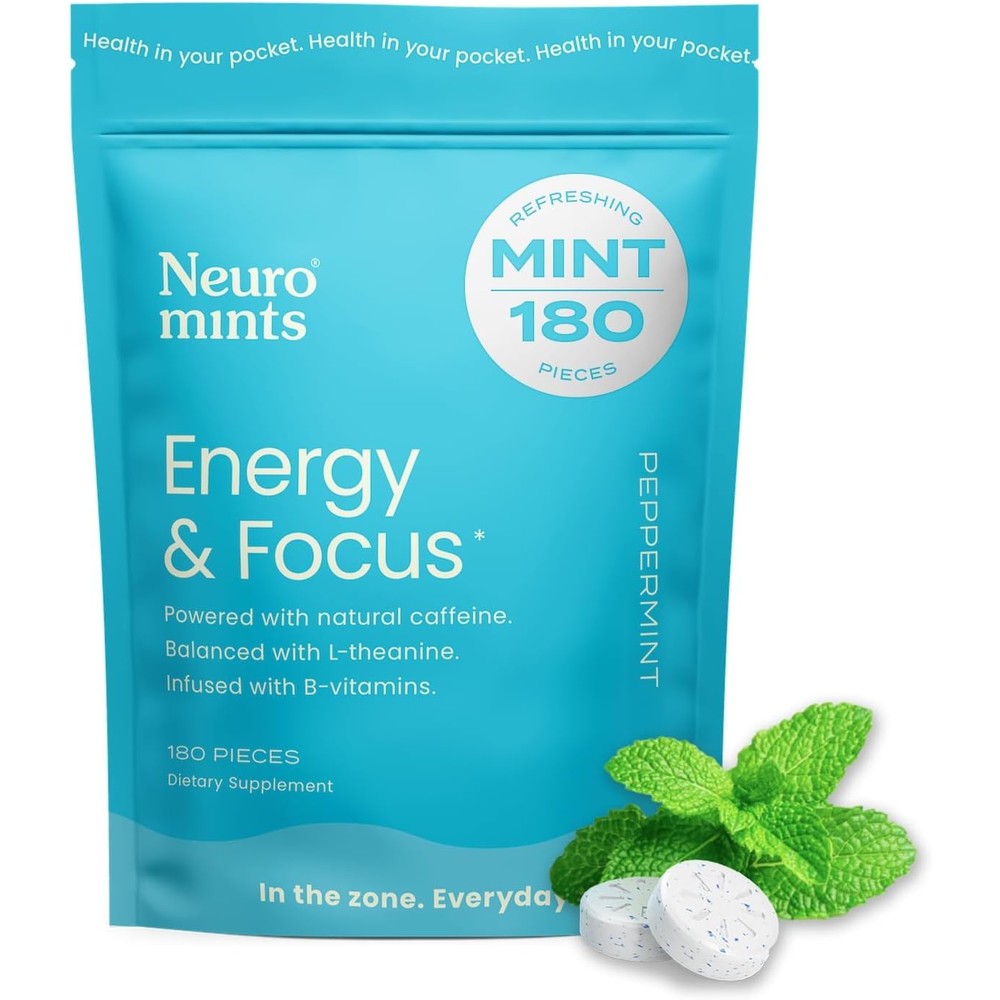 NeuroGum Energy and Focus Mints 180 pieces front view for mental clarity.