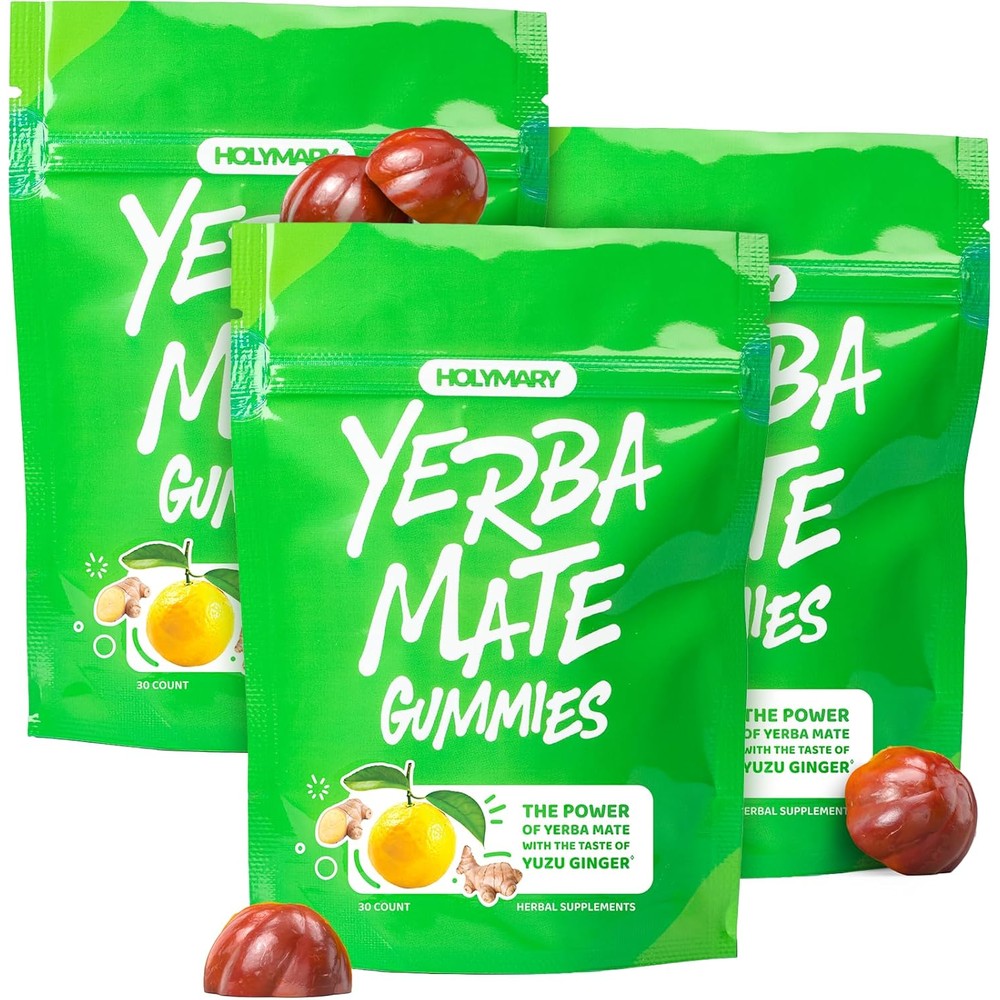 HOLYMARY Yerba Mate Gummies 3 pack front view for natural energy