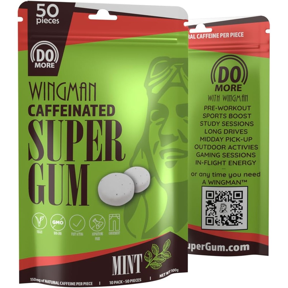 Wingman Energy Gum Extra Strength Spearmint 10 pack front view caffeinated gum