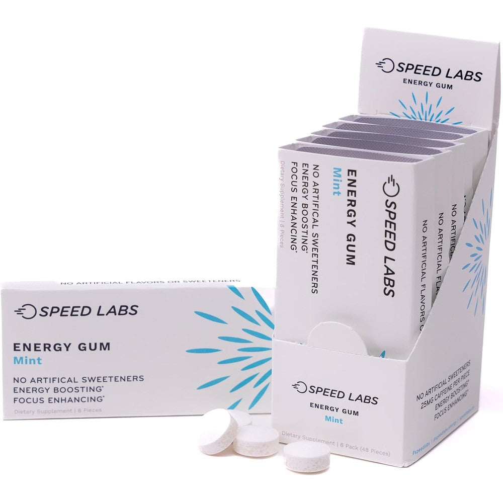 Speed Labs Mint Natural Caffeine Energy Gum front packaging for fast energy.