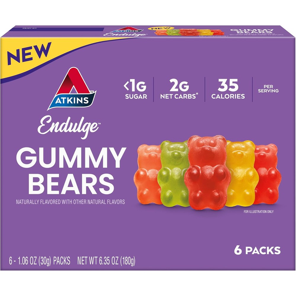 Atkins Endulge Gummy Bears 6 count box front view keto snack