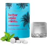 NOOZ Better Smile Mints 180 count pouch and refillable tin front view