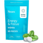 Neurogum Extra Strength Energy and Focus Mints front view 90 count pouch