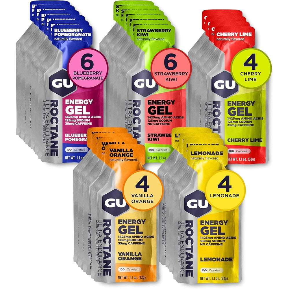 GU Energy Roctane Ultra Endurance Energy Gel assorted pack front view for marathon runners.