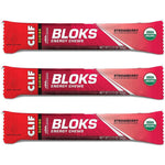 Clif Bar Shot Bloks Strawberry energy chews front packaging showing 3 pack.