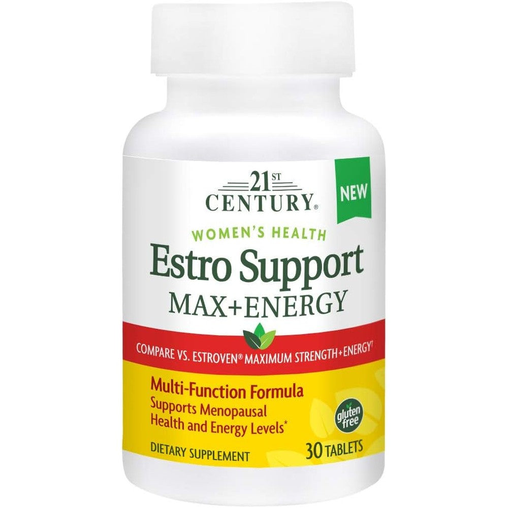 21st Century Estro Support Max Plus Energy 30 Tablets front view for menopausal relief.