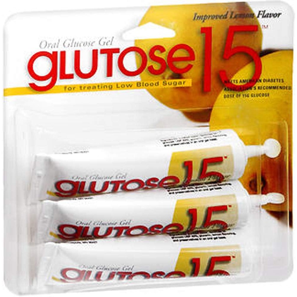 Glutose 15 Oral Glucose Gel Lemon Flavor 3 Pack front view for hypoglycemia management.