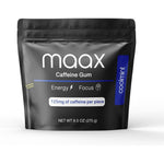 Maax Caffeine energy gum bag front view for fast acting focus.