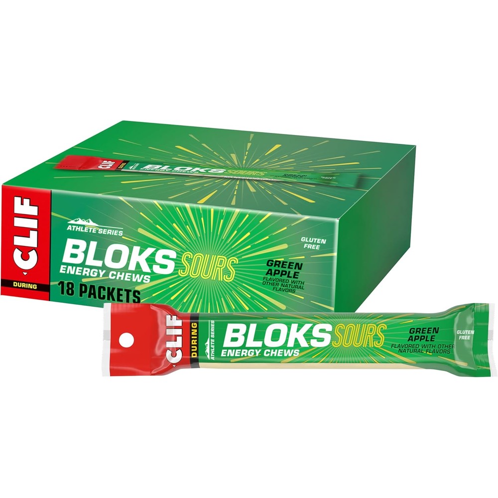 Clif Bloks Sours Green Apple Energy Chews 18 count box front view