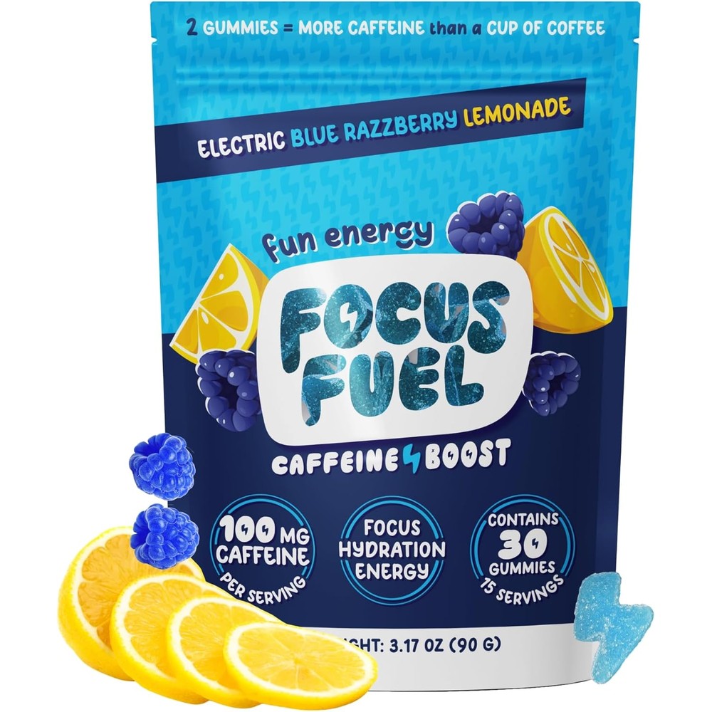 FocusFuel Energy Chews Blue Razzberry Lemonade front view caffeine gummies