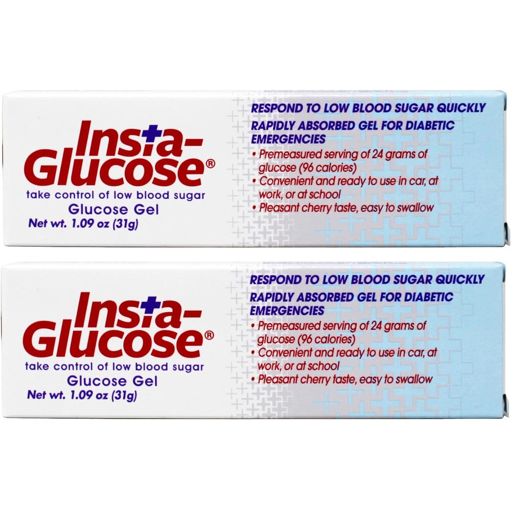 Bausch + Lomb Insta-Glucose Gel pack of 2 front view showing cherry flavor label.
