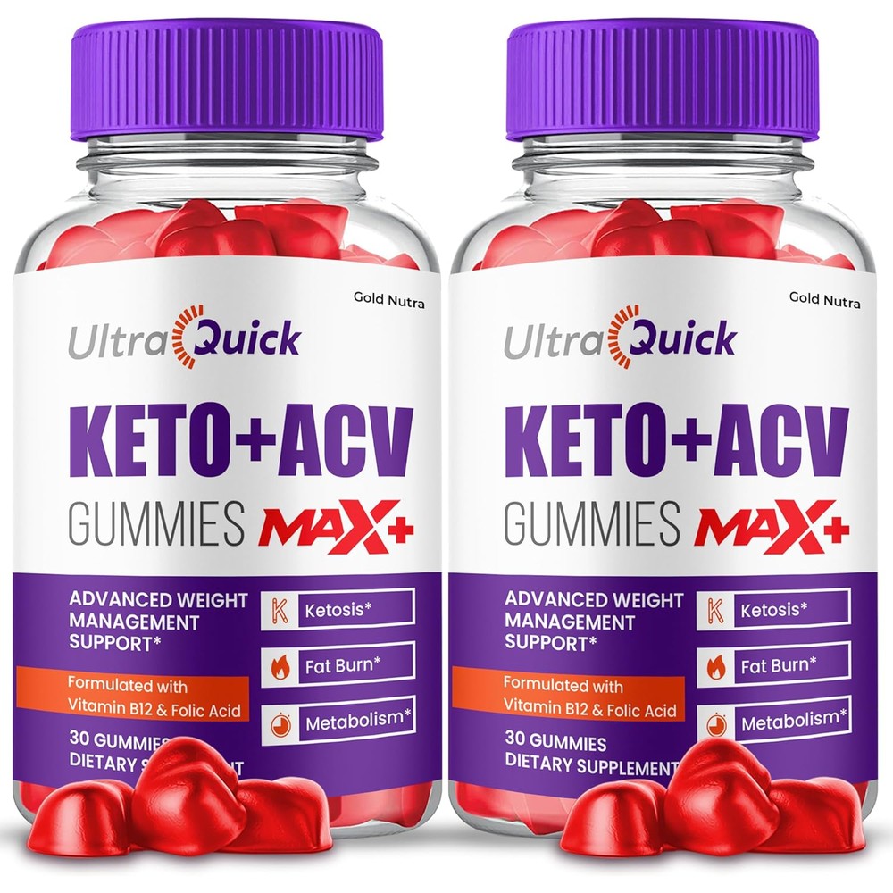 Gold Nutra UltraQuick Max+ ACV Gummies 2 Pack front view metabolism support.