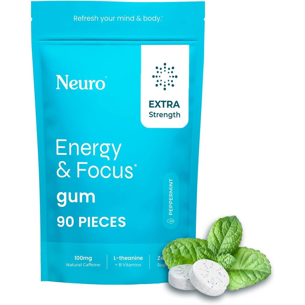 Neuro Energy & Focus Extra Strength Gum 90 count bag front view